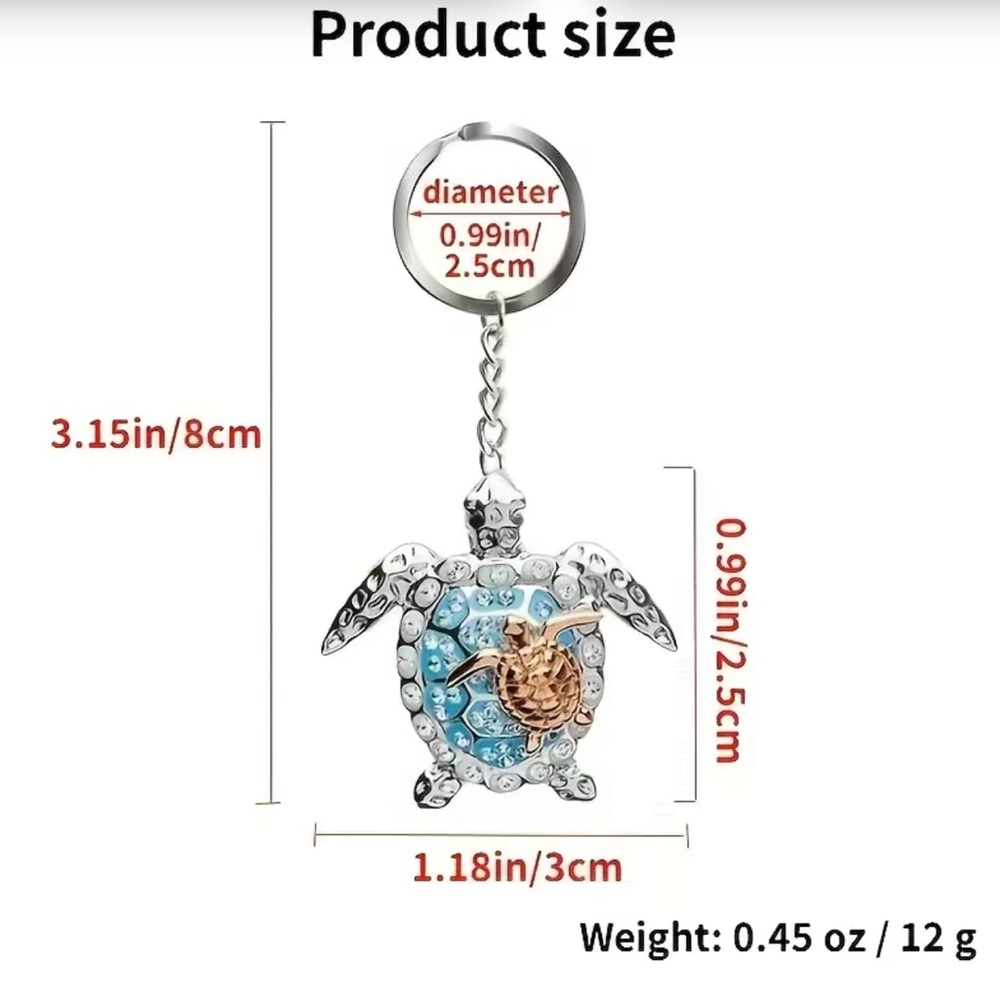 NWT 🏝️🔑 SILVER/BLUE CRYSTAL EMBELLISHED MAMA/BABY SEA TURTLES CHARM KEY CHAIN - Picture 4 of 5